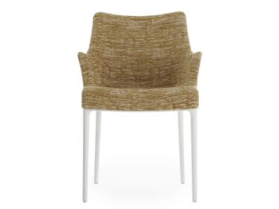 Scaun Kartell Eleganza Nia design Philippe Starck, cadru alb, tapiterie Melange Mustard
