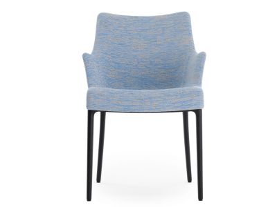 Scaun Kartell Eleganza Nia design Philippe Starck, cadru negru, tapiterie Melange Light Blue