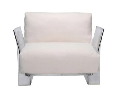 Fotoliu Kartell Pop Outdoor design Piero Lissoni & Carlo Tamborini, cadru transparent, perne Ikon White