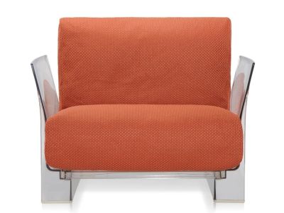 Fotoliu Kartell Pop Outdoor design Piero Lissoni & Carlo Tamborini, cadru transparent, perne Ikon Arancio