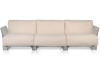 Canapea exterior Kartell Pop Outdoor design Piero Lissoni & Carlo Tamborini, 3 locuri, cadru transparent, perne Sunbrella dove