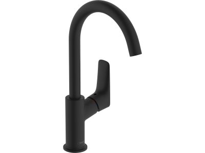 Baterie lavoar Hansgrohe Logis 210, cu pipa inalta pivotanta, ventil pop-up, negru mat