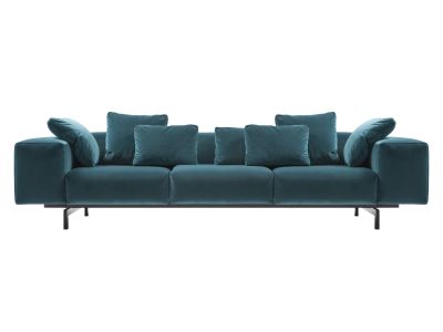 Canapea Kartell Largo Velluto design Piero Lissoni cu 3 locuri, doua brate, 301cm, turcoaz