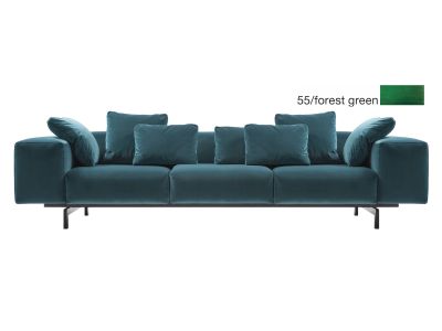 Canapea Kartell Largo Velluto design Piero Lissoni cu 3 locuri, doua brate, 301cm, verde padure