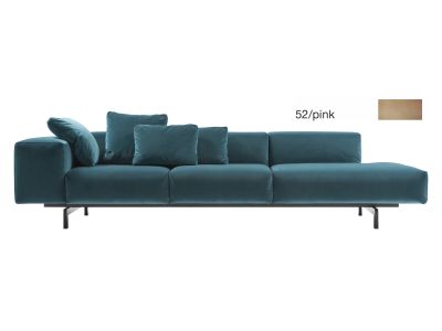 Canapea Kartell Largo Velluto design Piero Lissoni cu 3 locuri, brat dreapta, 298cm, roz