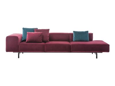 Canapea Kartell Largo Velluto design Piero Lissoni cu 3 locuri, brat dreapta, 298cm, rosu cardinal