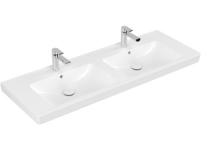 Lavoar dublu Villeroy & Boch Subway 2.0 130cm cu preaplin, montare pe mobilier, alb Alpin
