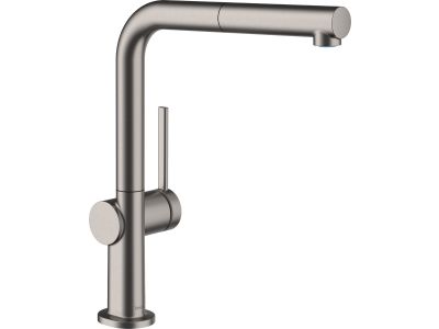 Baterie bucatarie Hansgrohe Talis M54 270 crom, dus extractibil si sBox, negru periat