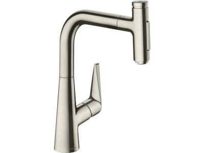 Baterie bucatarie Hansgrohe Talis Select M51220, dus extractibil cu 2 tipuri de jet si Sbox, finisaj inox