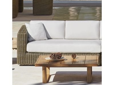 Canapea modulara exterior Point Heritage cu 2 locuri, brat dreapta, structura aluminiu, cadru maro, textil alb G1 22