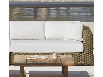 Canapea modulara exterior Point Heritage cu 2 locuri, brat stanga, structura aluminiu, cadru maro, textil alb G1 22