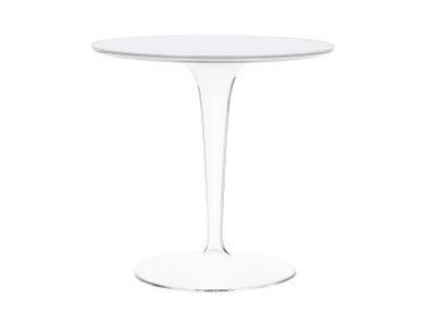 Masuta Kartell Tip Top, design Philippe Starck & Eugeni Quitllet, d48cm, h50cm, baza transparenta, alb