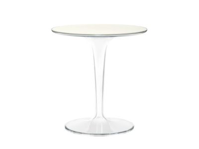 Masuta Kartell Tip Top Piano, design Philippe Starck & Eugeni Quitllet, top sticla, d48cm, h50cm, outdoor, alb