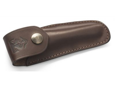 Husa protectie Claude Dozorme din piele pentru cutit de buzunar, inchidere cu capsa, maro, 12cm
