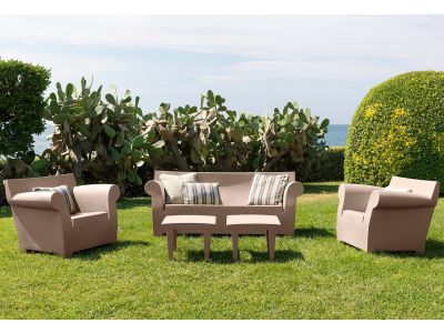 Set mobilier exterior Kartell Bubble cu canapea, 2 fotolii si 2 masute, cipria