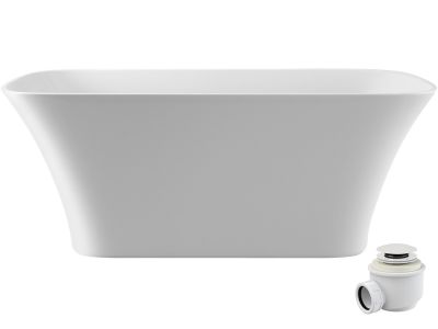 Cada freestanding Besco Assos S-Line 160x70cm, alba, ventil click-clack cu top cleaning alb