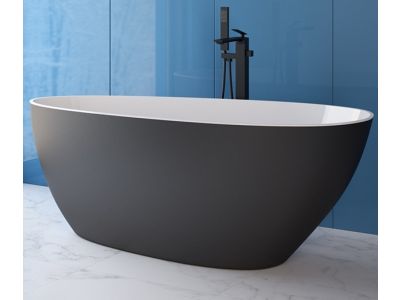 Cada freestanding Besco Goya Black & White Matt 170x72cm, negru-alb, ventil click-clack cu top cleaning crom