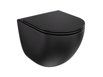 Set vas wc suspendat Besco Aspen Ergo Rimless si capac cu inchidere lenta, negru mat