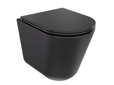 Set vas wc suspendat Besco Laax Ergo Rimless si capac cu inchidere lenta, negru mat
