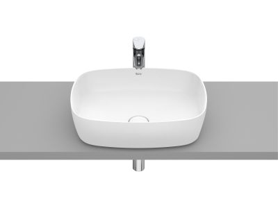 Lavoar tip bol Roca Inspira Soft, 500x370mm, fara orificiu baterie, fara preaplin, montare pe blat, alb mat