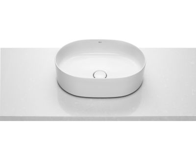 Lavoar tip bol Roca Inspira Round 500x370mm, fara orificiu baterie, fara preaplin, montare pe blat, alb