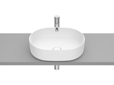 Lavoar tip bol Roca Inspira Round 500x370mm, fara orificiu baterie, fara preaplin, montare pe blat, alb mat