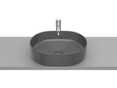 Lavoar tip bol Roca Inspira Round 500x370mm, fara orificiu baterie, fara preaplin, montare pe blat, onyx