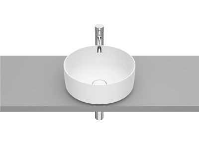 Lavoar tip bol Roca Inspira Round 370x37mm, fara orificiu baterie, fara preaplin, montare pe blat, alb mat