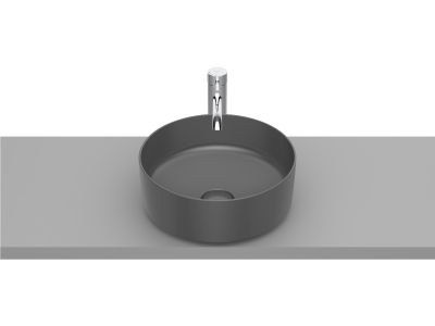 Lavoar tip bol Roca Inspira Round 370x37mm, fara orificiu baterie, fara preaplin, montare pe blat, onyx