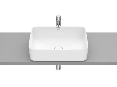Lavoar tip bol Roca Inspira Square 500x370cm, fara orificiu baterie, fara preaplin, montare pe blat, alb mat