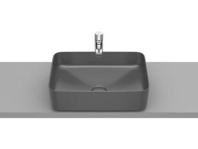 Lavoar tip bol Roca Inspira Square 500x370cm, fara orificiu baterie, fara preaplin, montare pe blat, onyx