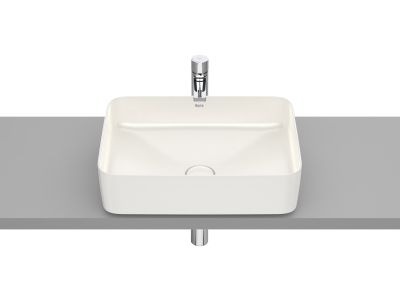Lavoar tip bol Roca Inspira Square 500x370cm, fara orificiu baterie, fara preaplin, montare pe blat, bej