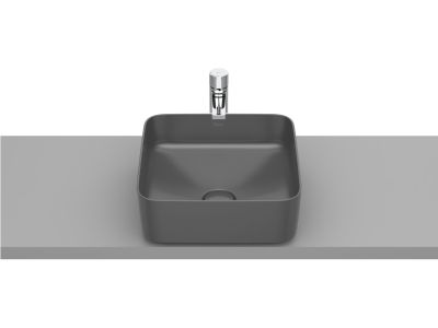 Lavoar tip bol Roca Inspira Square 370x370mm, fara orificiu baterie, fara preaplin, montare pe blat, onyx