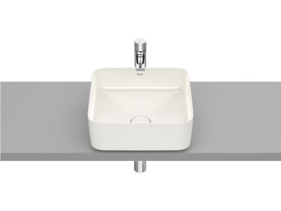 Lavoar tip bol Roca Inspira Square 370x370mm, fara orificiu baterie, fara preaplin, montare pe blat, bej