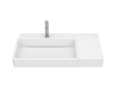 Lavoar asimetric Roca Tura 80x43cm, orientare stanga, fara orificiu preaplin, alb mat