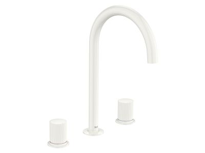Baterie lavoar Roca NU L din trei elemente, fara ventil, maneta stripes, Glossy White