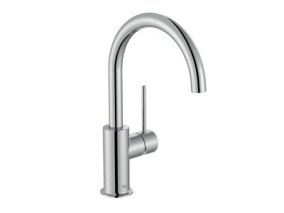 Baterie lavoar Roca NU L cu pipa inalta pivotanta, Cold Start, fara ventil, maneta pin, Crom
