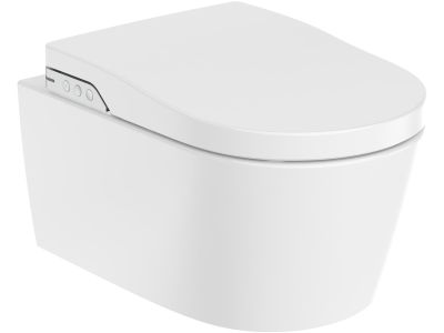 Set complet vas wc suspendat Roca Inspira In-Wash In-Tank Rimless 390x585mm cu functie de bideu, rezervor integrat si capac inchidere lenta, alb