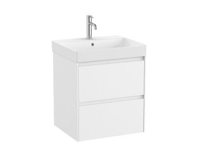 Set mobilier Roca Ona cu dulap baza cu doua sertare 55cm si lavoar, alb mat
