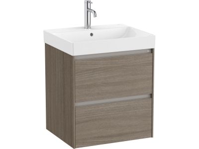 Set mobilier Roca Ona cu dulap baza cu doua sertare 55cm si lavoar, ulm inchis