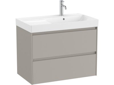 Set mobilier Roca Ona cu dulap baza cu doua sertare 80cm si lavoar asimetric orientare dreapta, gri mat