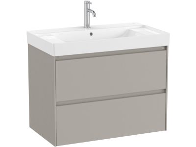 Set mobilier Roca Ona cu dulap baza cu doua sertare 80cm si lavoar, gri mat