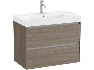 Set mobilier Roca Ona cu dulap baza cu doua sertare 80cm si lavoar, ulm inchis