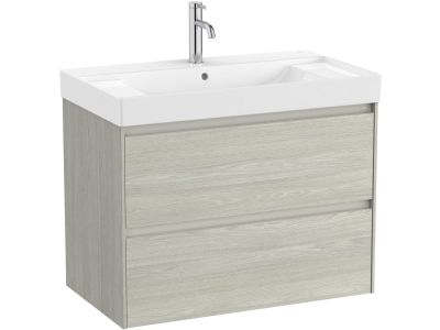 Set mobilier Roca Ona cu dulap baza cu doua sertare 80cm si lavoar, stejar alb