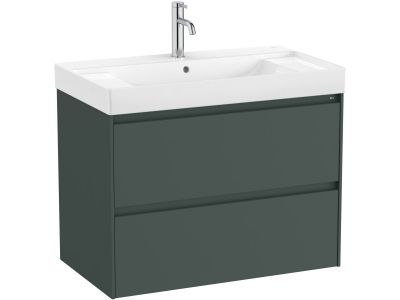 Set mobilier Roca Ona cu dulap baza cu doua sertare 80cm si lavoar, verde mat