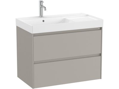 Set mobilier Roca Ona cu dulap baza cu doua sertare 80cm si lavoar asimetric orientare stanga, gri mat
