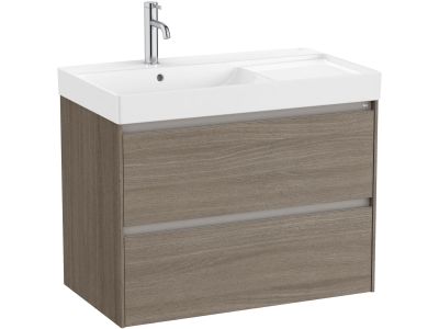 Set mobilier Roca Ona cu dulap baza cu doua sertare 80cm si lavoar asimetric orientare stanga, ulm inchis