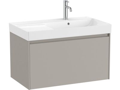 Set mobilier Roca Ona cu dulap baza cu un sertar 80cm si lavoar asimetric orientare dreapta, gri mat