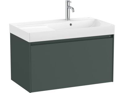 Set mobilier Roca Ona cu dulap baza cu un sertar 80cm si lavoar asimetric orientare dreapta, verde mat