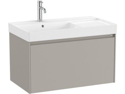 Set mobilier Roca Ona cu dulap baza cu un sertar 80cm si lavoar asimetric orientare stanga, gri mat